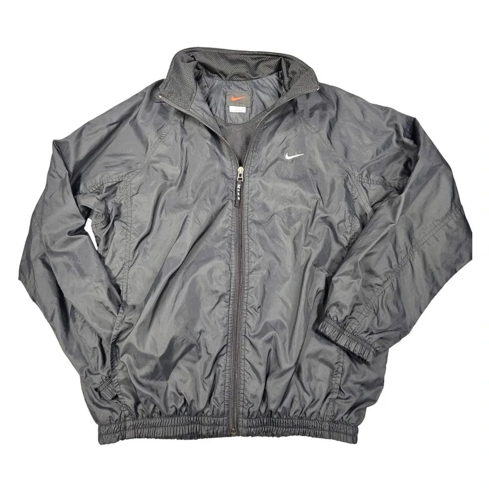 Vintage 99 Nike Full Zip‎ Windbreaker Jacket Black Mesh Lined Youth Large L